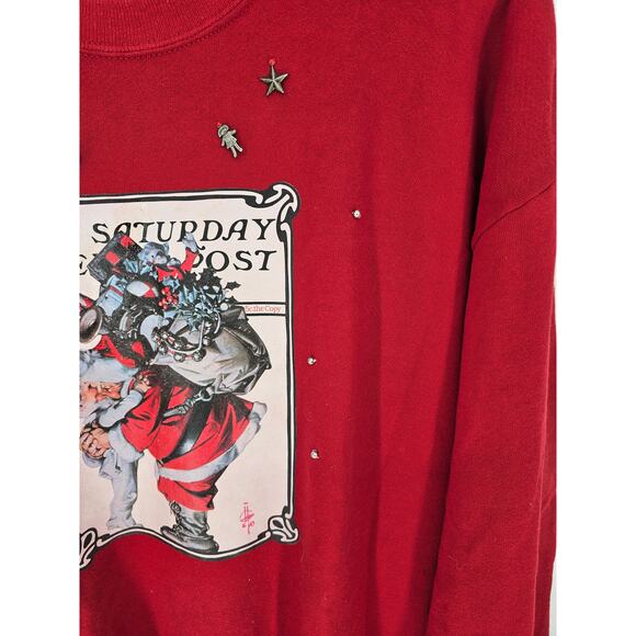 Vintage 1990s Jerzees Women's Red Christmas Printed Crewneck Sweater Size 2X - Picture 3 of 4